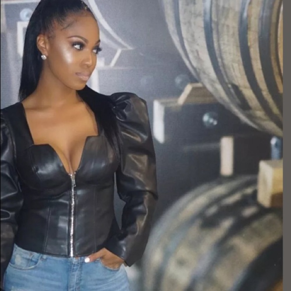Faux corset leather jacket